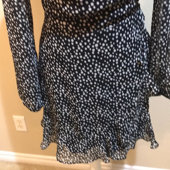 All in Favor Black and White Polkadot Sheer Wrap with Lining Midi Dress-Size M - Picture 3 of 9